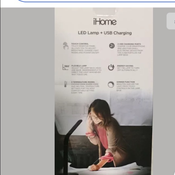 iHome Large LED Desk Lamp with 2-USB Charging Dim - Picture 5 of 8